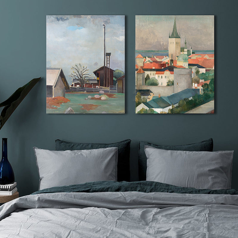 Vivolux | Ruhige Stadtlandschaft Malerei für Mädchenzimmer in hellen Farben, mehrere Größen erhältlich