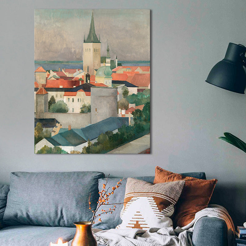 Vivolux | Ruhige Stadtlandschaft Malerei für Mädchenzimmer in hellen Farben, mehrere Größen erhältlich