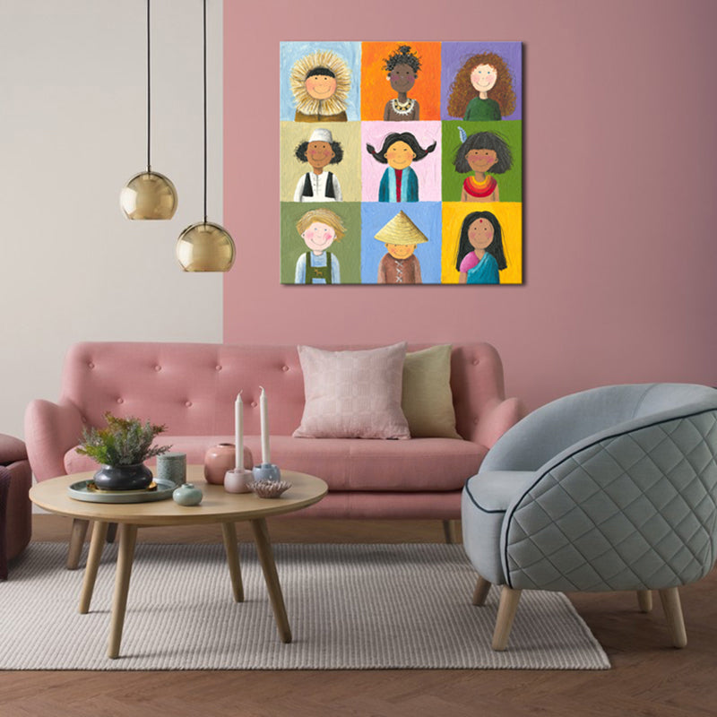 Vivolux | Pastellfarbe Moderne Kunst Cartoon-Figuren Leinwand für die Küche, Mehrere Größenoptionen
