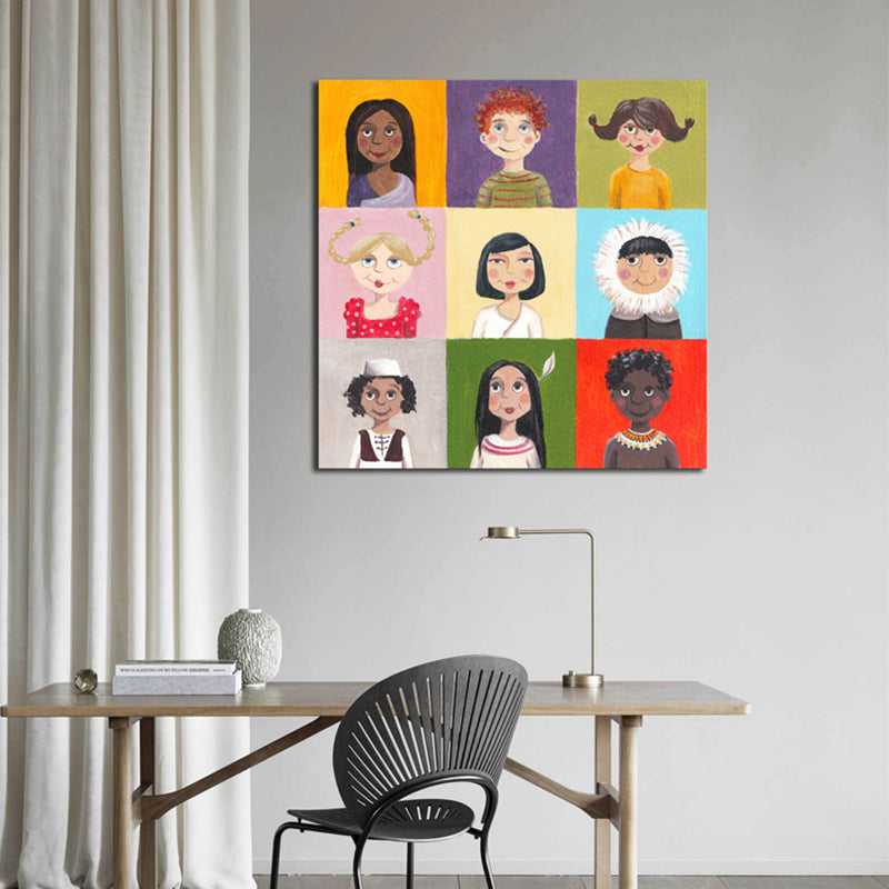 Vivolux | Pastellfarbe Moderne Kunst Cartoon-Figuren Leinwand für die Küche, Mehrere Größenoptionen