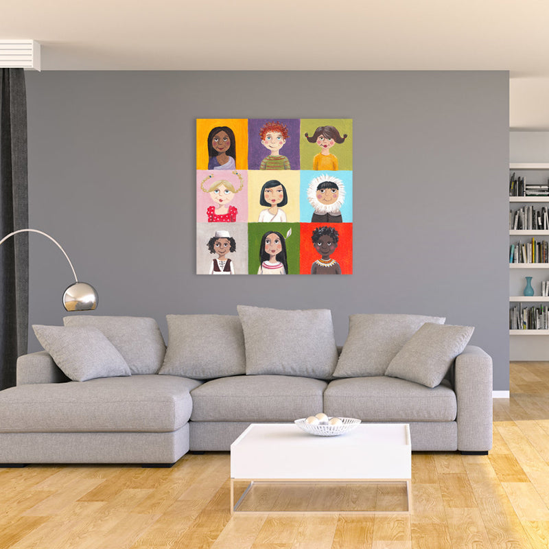 Vivolux | Pastellfarbe Moderne Kunst Cartoon-Figuren Leinwand für die Küche, Mehrere Größenoptionen