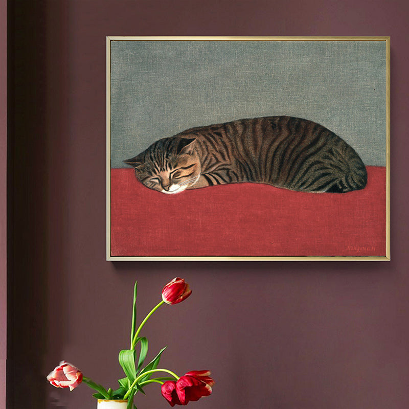 Vivolux | Schlafende Katze Wanddekoration Nordic Style Texturiertes Mädchenzimmer Gemälde, Multiple Größen