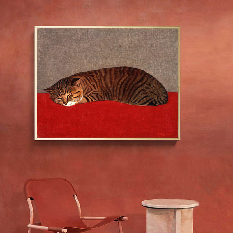 Vivolux | Schlafende Katze Wanddekoration Nordic Style Texturiertes Mädchenzimmer Gemälde, Multiple Größen