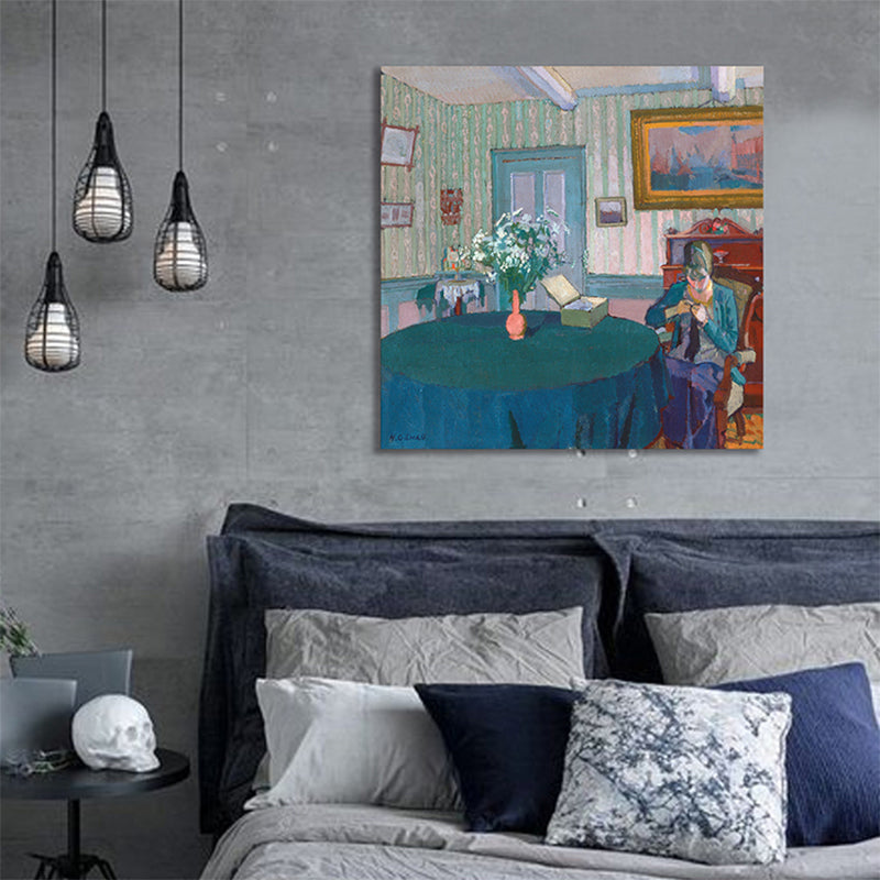 Vivolux | Säubernde Frauen Malerei Blaue Leinwand Wandkunst Druck Texturiert, Verschiedene Größen Verfügbar