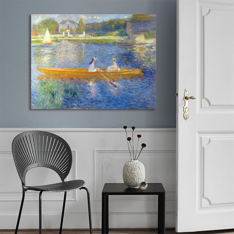 Vivolux | Ölgemälde-Leinwand Impressionismus Stil Kunstdruck Bootfiguren in Blau, mehrere Größen