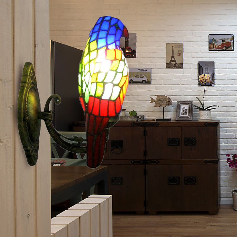 Vivolux | 1 Kopf Papagei Wandlampe Lodge-Stil Buntglas-Wandleuchte aus Messing für das Wohnzimmer