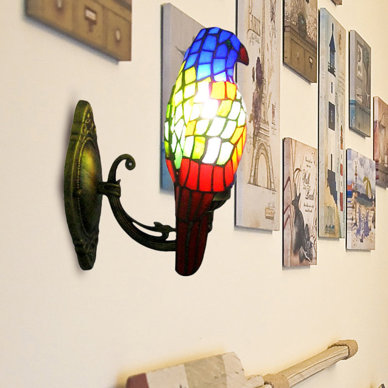 Vivolux | 1 Kopf Papagei Wandlampe Lodge-Stil Buntglas-Wandleuchte aus Messing für das Wohnzimmer