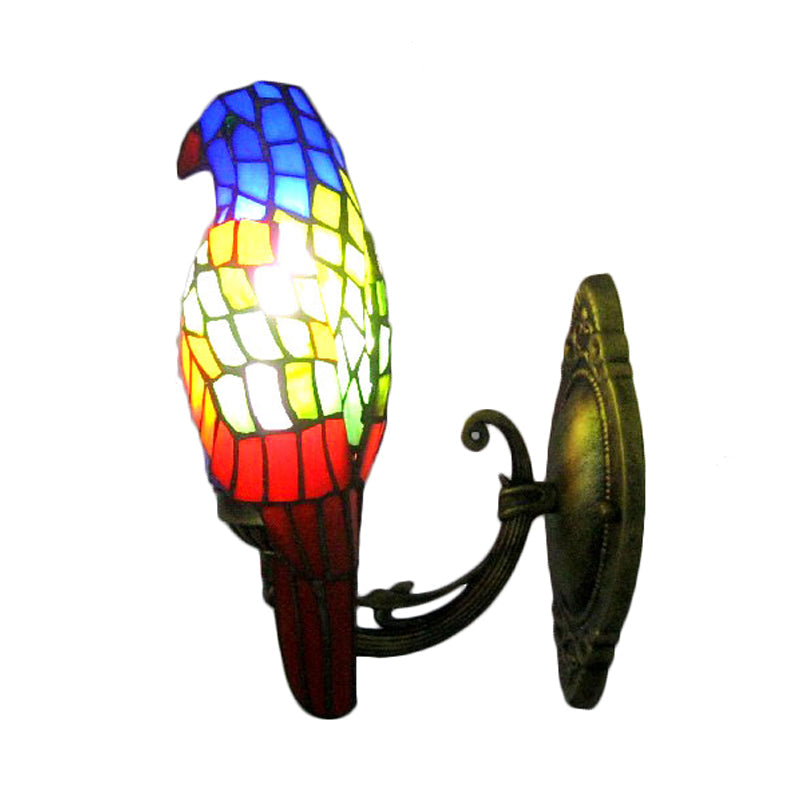 Vivolux | 1 Kopf Papagei Wandlampe Lodge-Stil Buntglas-Wandleuchte aus Messing für das Wohnzimmer