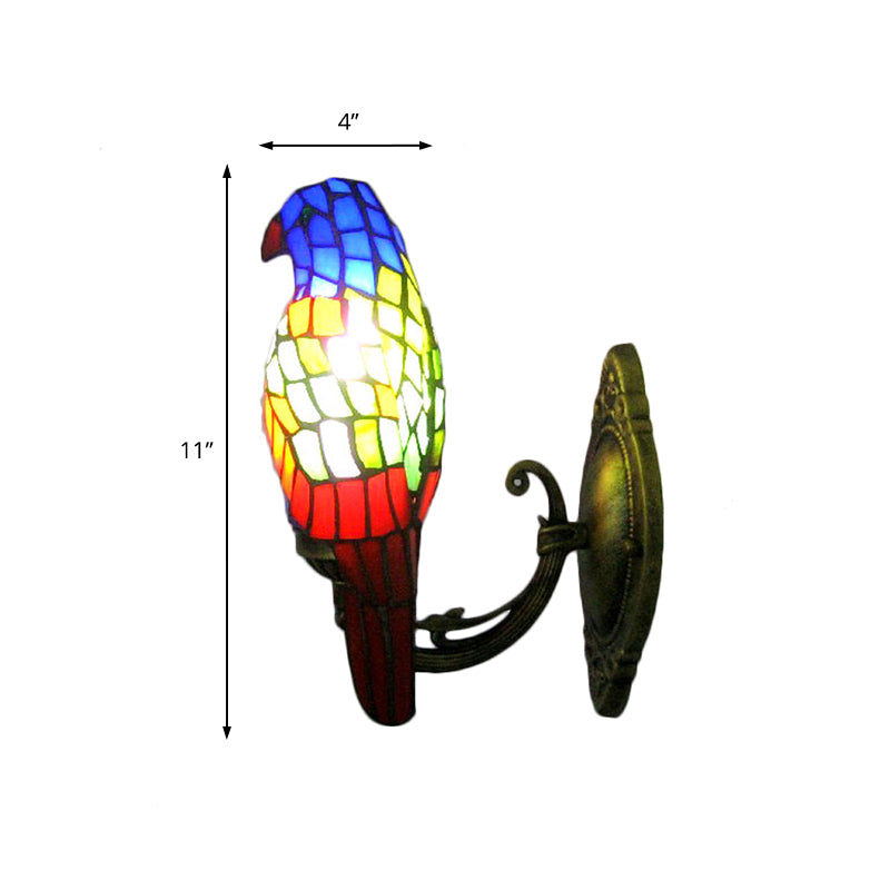 Vivolux | 1 Kopf Papagei Wandlampe Lodge-Stil Buntglas-Wandleuchte aus Messing für das Wohnzimmer