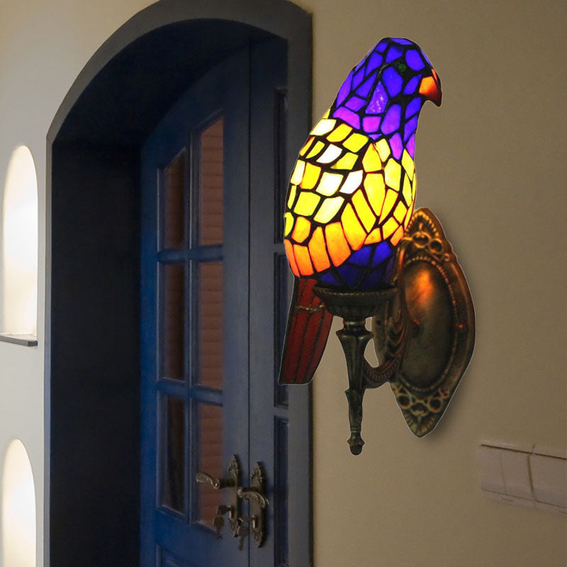 Vivolux | 1 Kopf Papagei Wandlampe Lodge-Stil Buntglas-Wandleuchte aus Messing für das Wohnzimmer