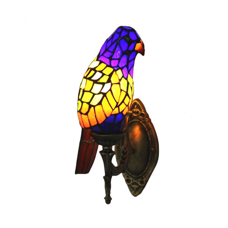 Vivolux | 1 Kopf Papagei Wandlampe Lodge-Stil Buntglas-Wandleuchte aus Messing für das Wohnzimmer