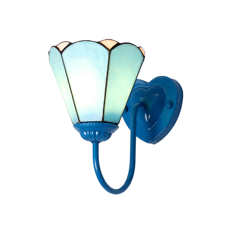 Vivolux | 1 Kop Hal Wandlamp Fixture Mediterraan Wit/Goud/Blauw Sconcelamp met Lily Blauwe Glazen Kap