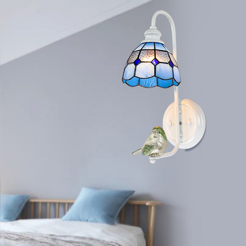 Vivolux | 1 Kopf Schlafzimmer Wandlicht Mediterran Blau-Weiß/Beige/Blaue-Klar Wandleuchte mit Kegel/Dome Buntglasschirm