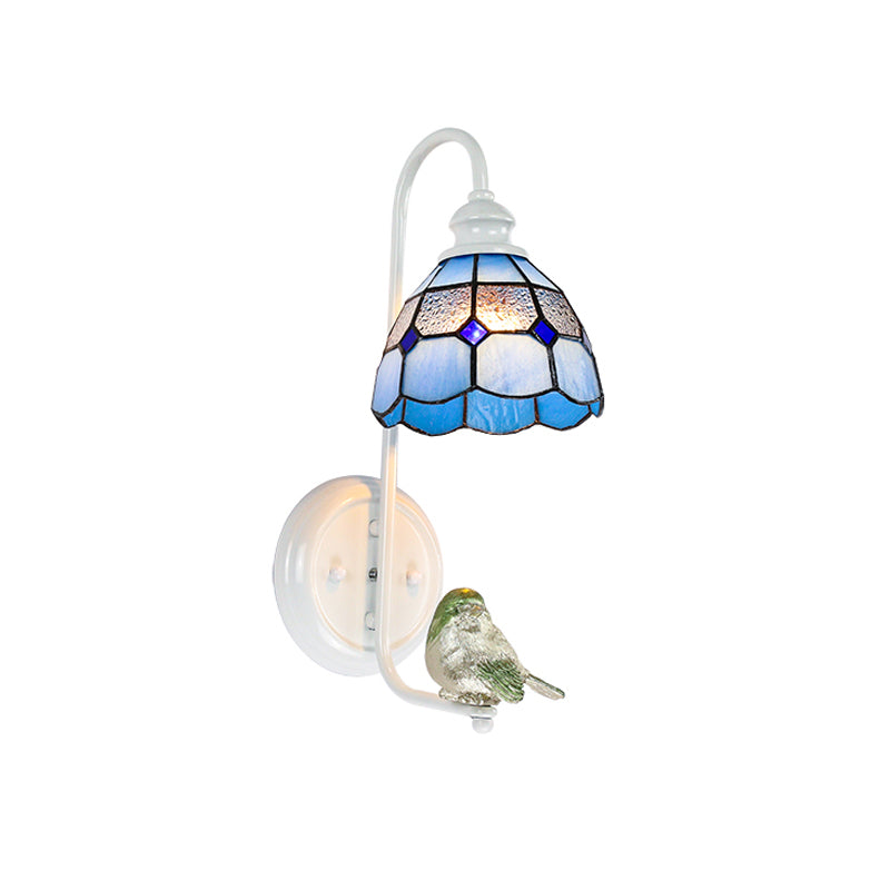 Vivolux | 1 Kopf Schlafzimmer Wandlicht Mediterran Blau-Weiß/Beige/Blaue-Klar Wandleuchte mit Kegel/Dome Buntglasschirm