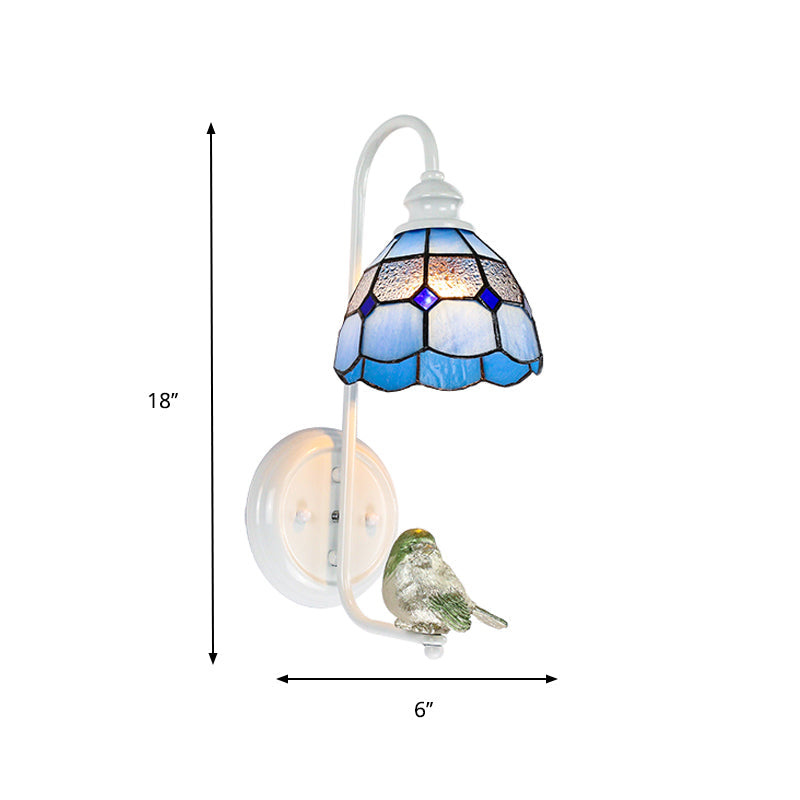 Vivolux | 1 Kopf Schlafzimmer Wandlicht Mediterran Blau-Weiß/Beige/Blaue-Klar Wandleuchte mit Kegel/Dome Buntglasschirm