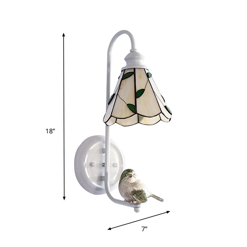 Vivolux | 1 Kopf Schlafzimmer Wandlicht Mediterran Blau-Weiß/Beige/Blaue-Klar Wandleuchte mit Kegel/Dome Buntglasschirm