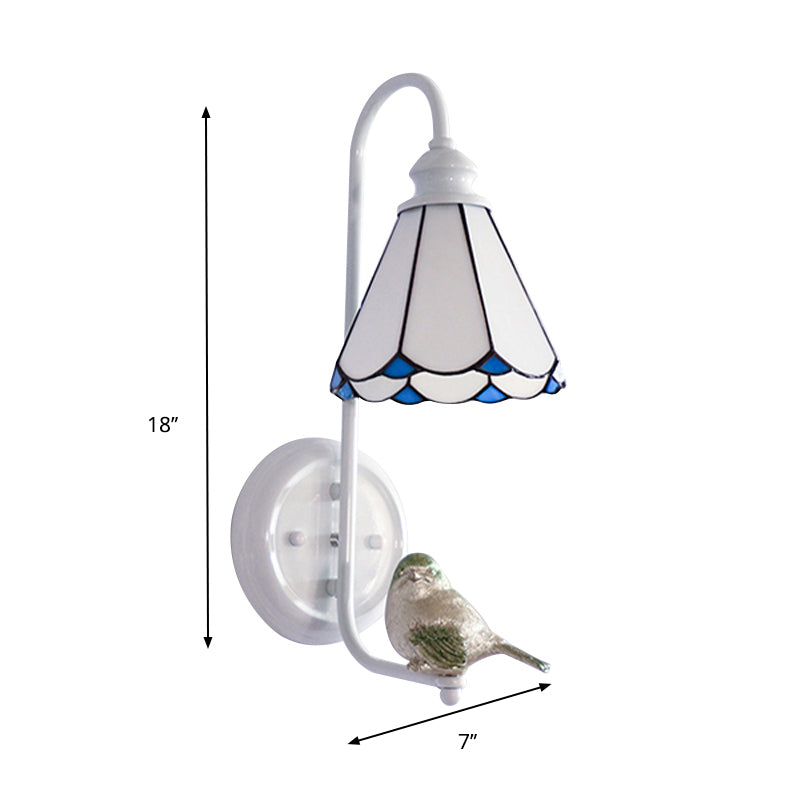 Vivolux | 1 Kopf Schlafzimmer Wandlicht Mediterran Blau-Weiß/Beige/Blaue-Klar Wandleuchte mit Kegel/Dome Buntglasschirm