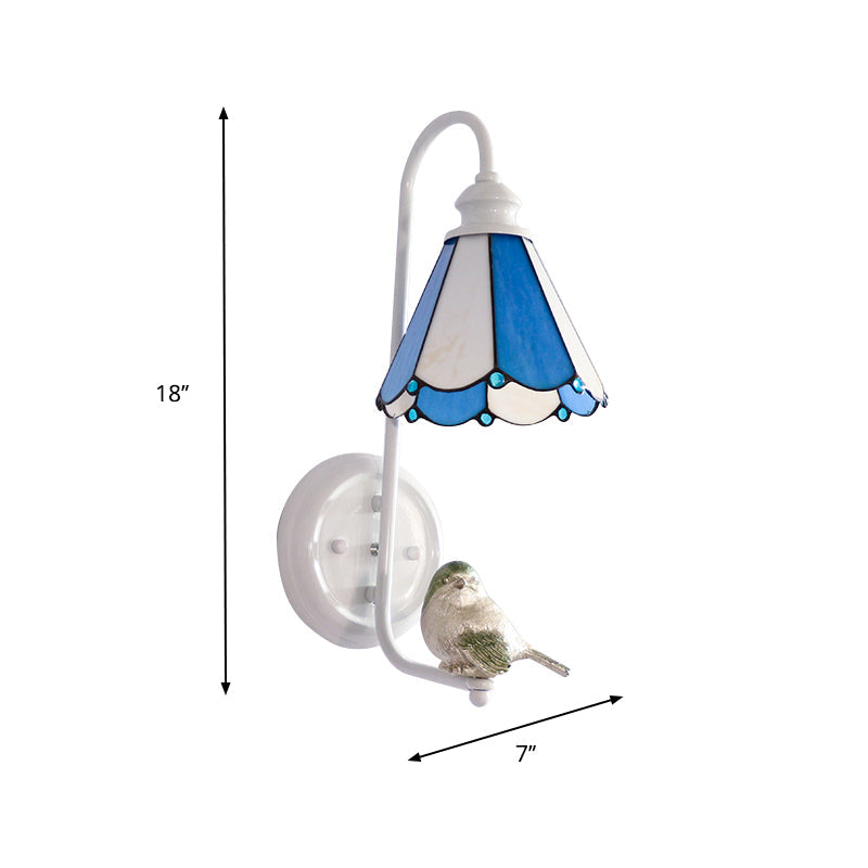 Vivolux | 1 Kopf Schlafzimmer Wandlicht Mediterran Blau-Weiß/Beige/Blaue-Klar Wandleuchte mit Kegel/Dome Buntglasschirm