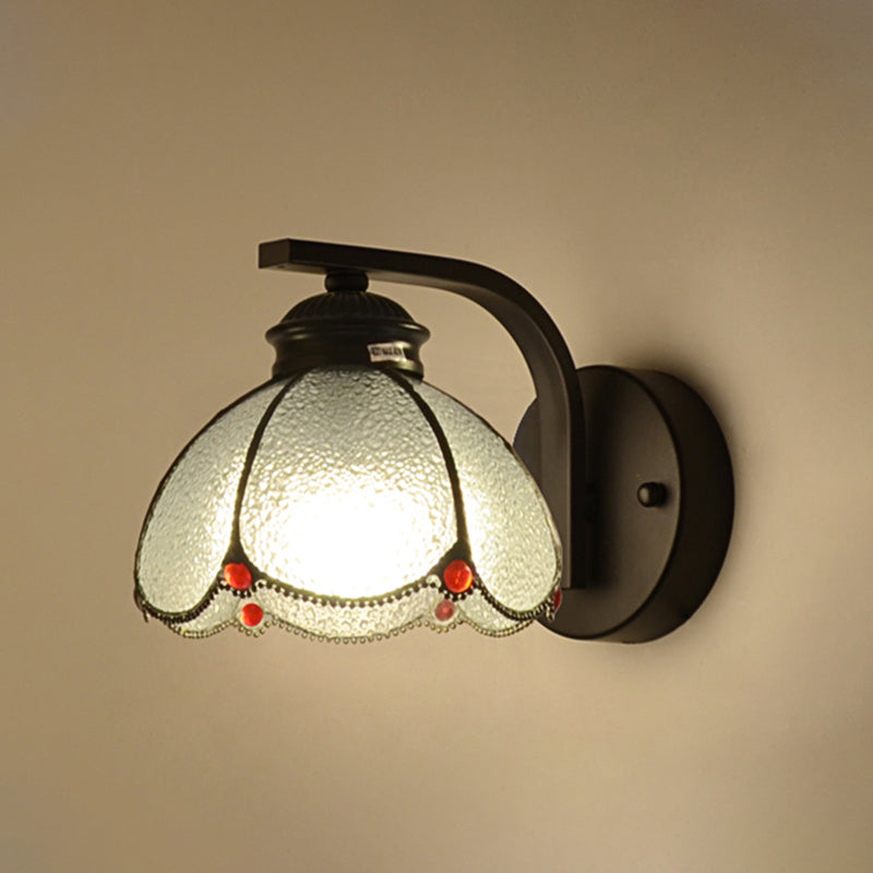 Vivolux | Rote Perlen Dekor Blüten Schirm Wandlampe Tiffany Stil Klare Blasen Glas 1-Kopf Deckenlicht