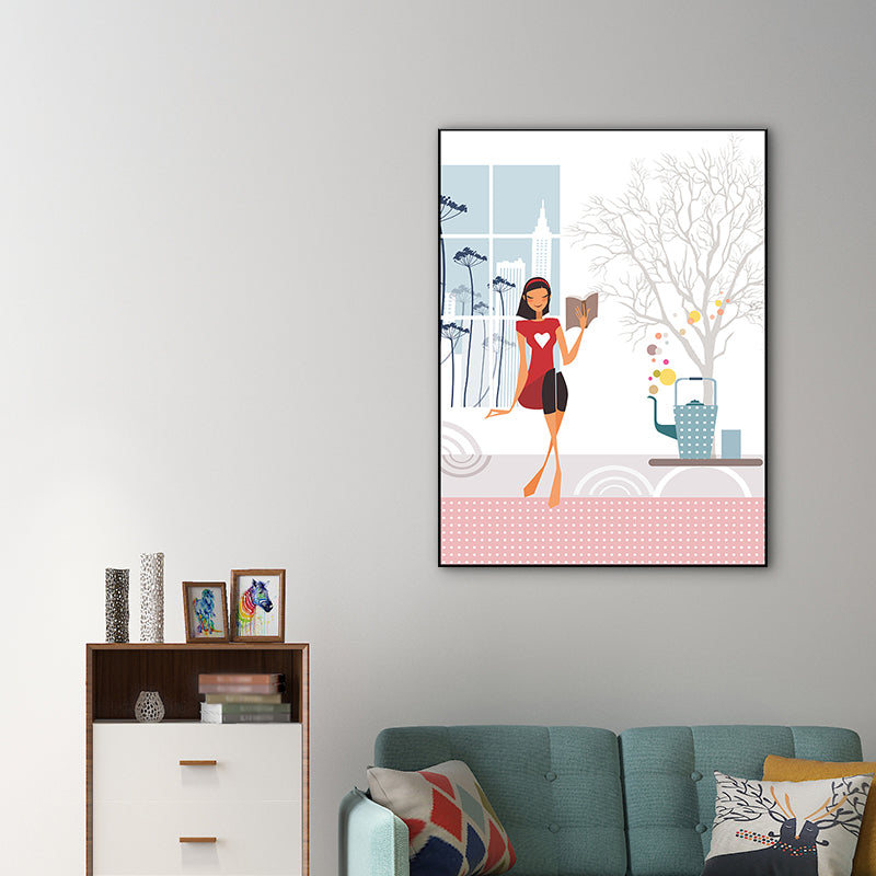 Vivolux | Texturiertes Pastellfarbener Canvas Skandinavische Freizeit Mädchen Wandkunst Dekor für Schlafzimmer