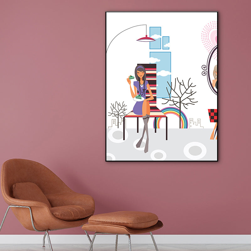 Vivolux | Texturiertes Pastellfarbener Canvas Skandinavische Freizeit Mädchen Wandkunst Dekor für Schlafzimmer