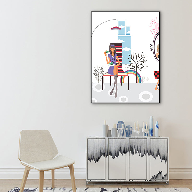 Vivolux | Texturiertes Pastellfarbener Canvas Skandinavische Freizeit Mädchen Wandkunst Dekor für Schlafzimmer
