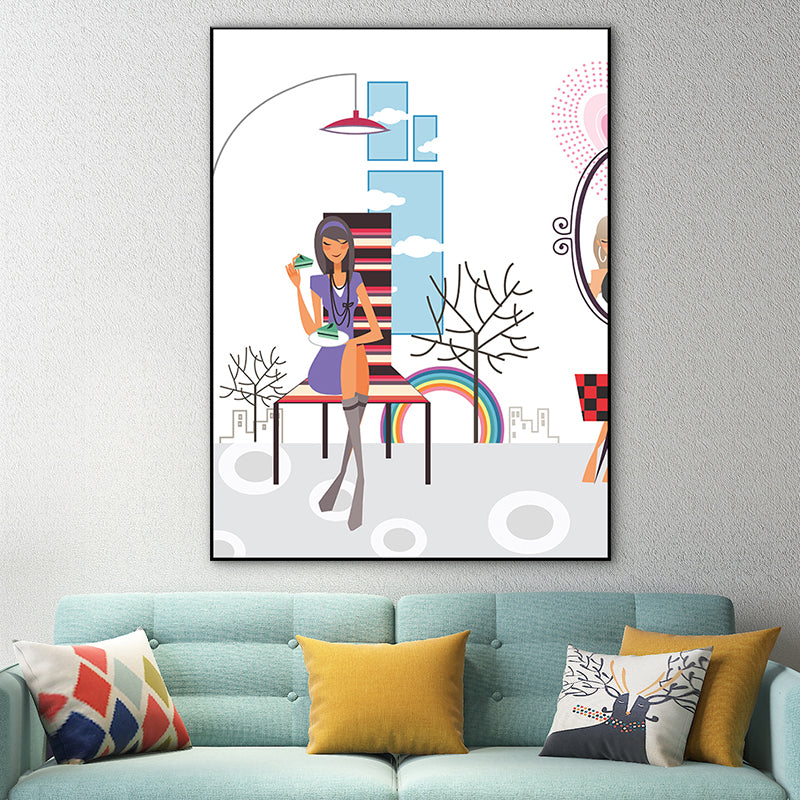 Vivolux | Texturiertes Pastellfarbener Canvas Skandinavische Freizeit Mädchen Wandkunst Dekor für Schlafzimmer