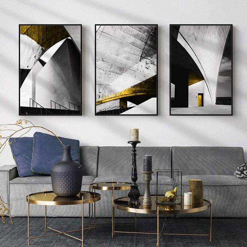Vivolux | Pastellfarbe Neu Gebäude Leinwand Vintage Stil Texturiertes Wanddekor für Wohnzimmer