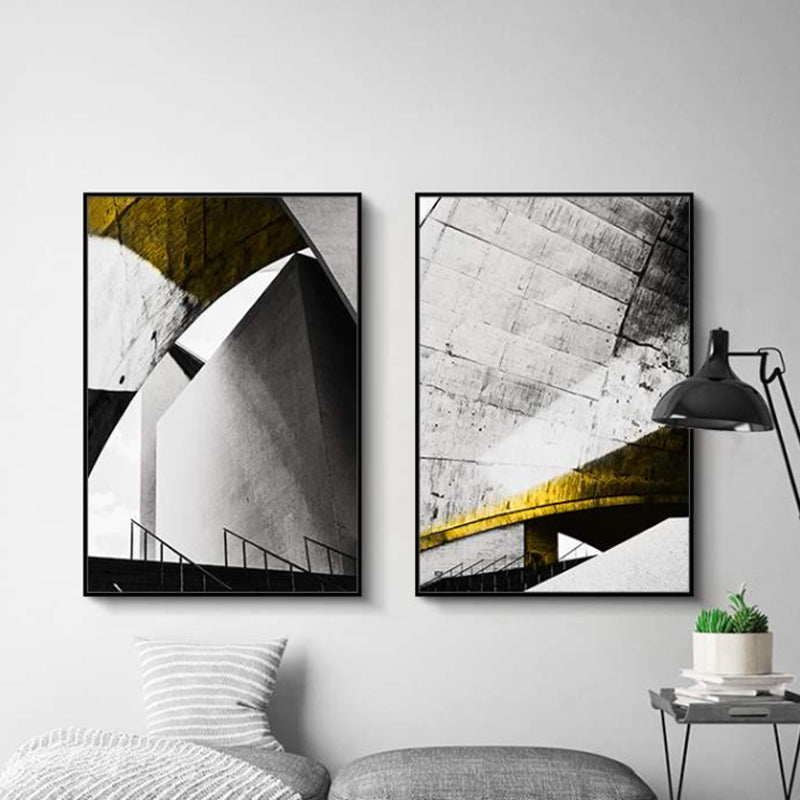 Vivolux | Pastellfarbe Neu Gebäude Leinwand Vintage Stil Texturiertes Wanddekor für Wohnzimmer