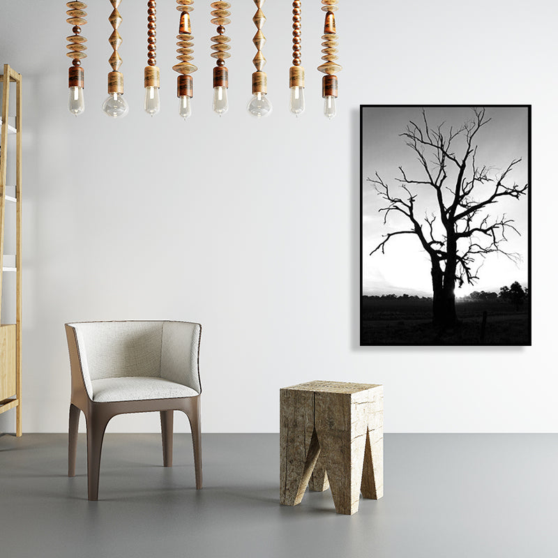 Vivolux | Schwarze kahle Baum Wandkunst Botanische zeitgenössische strukturierte Leinwanddruck für das Wohnzimmer