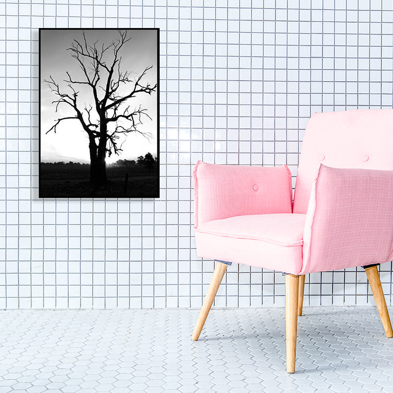 Vivolux | Schwarze kahle Baum Wandkunst Botanische zeitgenössische strukturierte Leinwanddruck für das Wohnzimmer