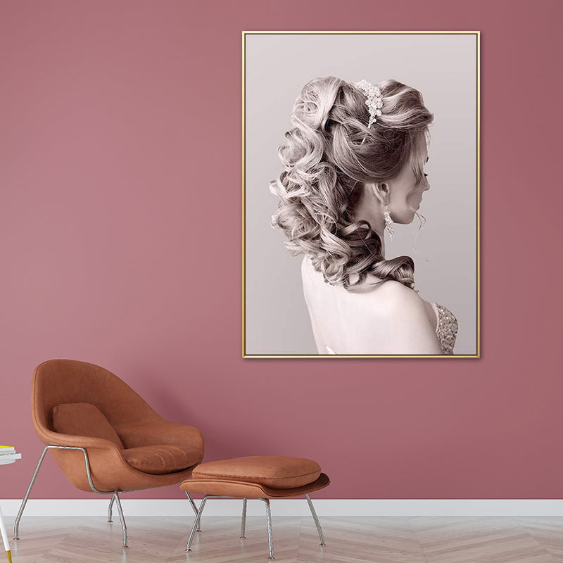 Vivolux | Pink Glam Style Malerei Mädchen Profil Leinwand für das Badezimmer, mehrere Größen erhältlich