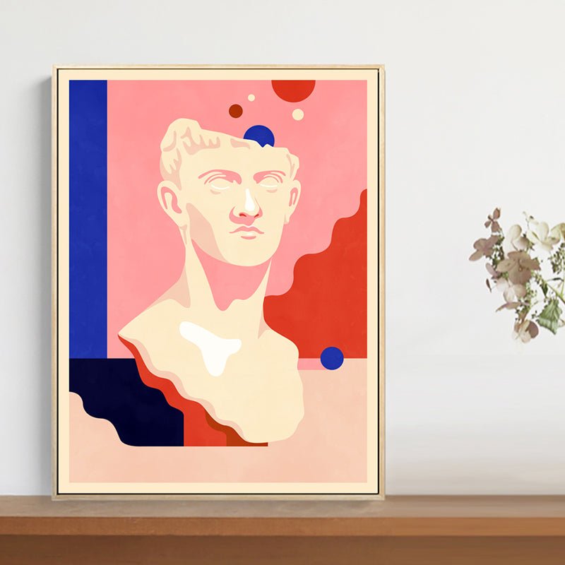 Vivolux | Rosa Männliche Skulptur Leinwand Kunst Illustration Skandinavisches Texturiertes Gemälde für Schlafzimmer