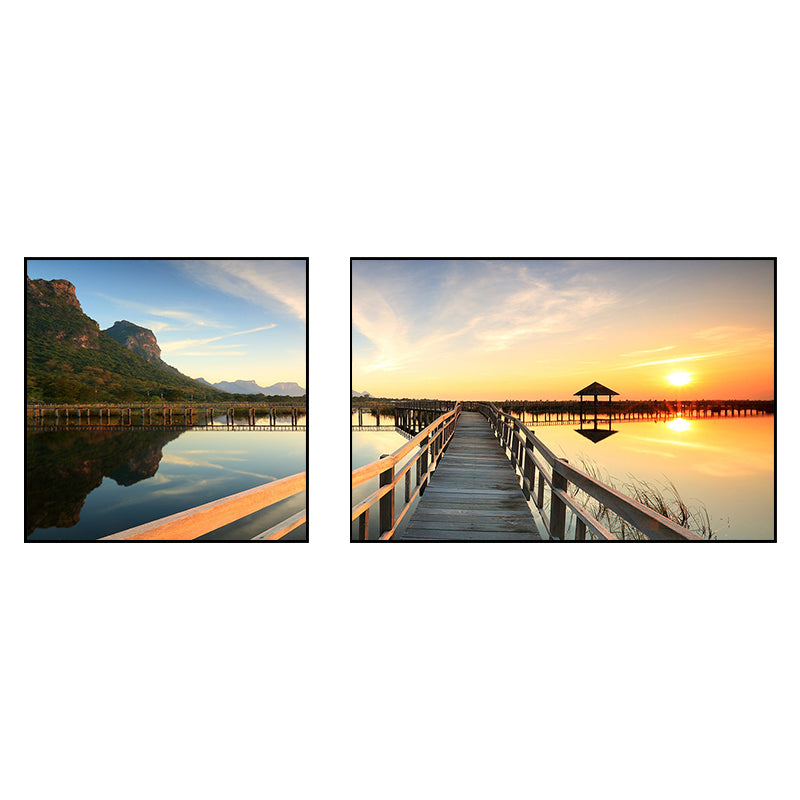 Vivolux | Tropics Sea Bridge Scenery Canvas Pastellfarbe Mehrteiliges Wandkunstdruck für das Wohnzimmer