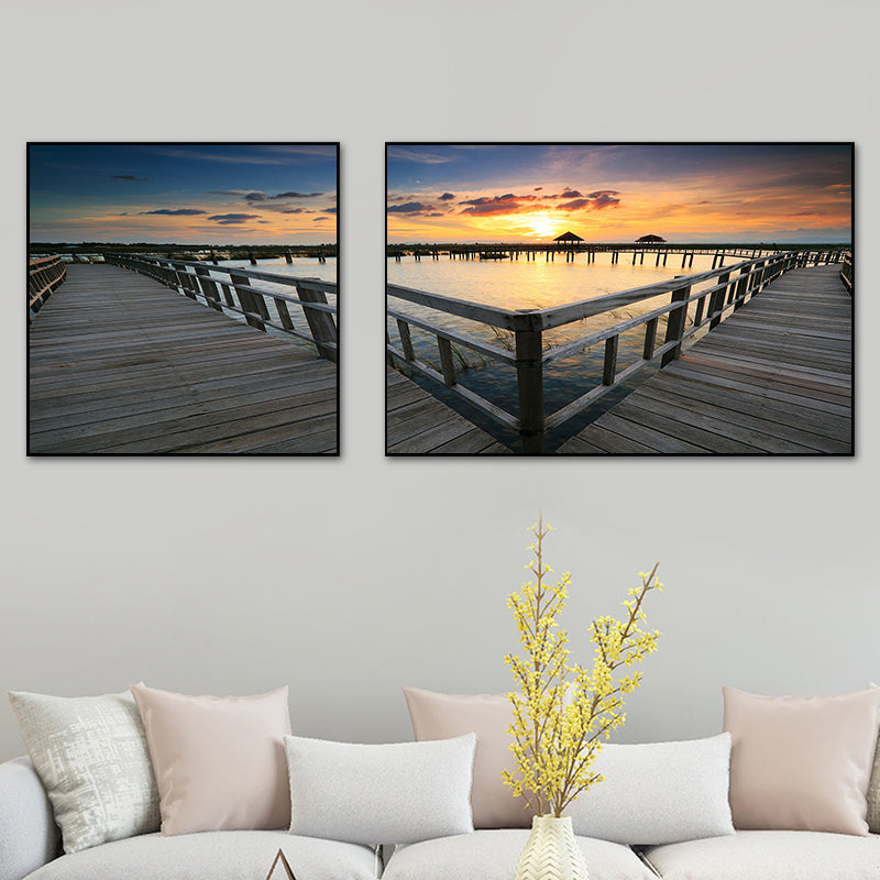 Vivolux | Tropics Sea Bridge Scenery Canvas Pastellfarbe Mehrteiliges Wandkunstdruck für das Wohnzimmer