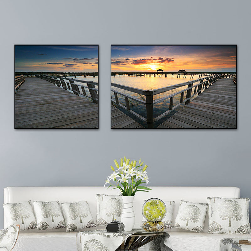Vivolux | Tropics Sea Bridge Scenery Canvas Pastellfarbe Mehrteiliges Wandkunstdruck für das Wohnzimmer