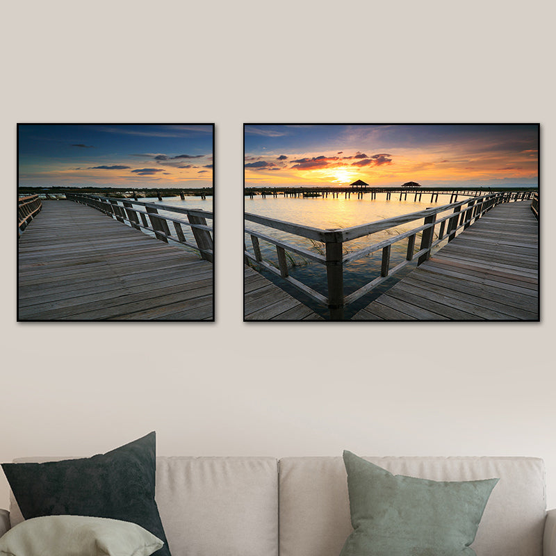 Vivolux | Tropics Sea Bridge Scenery Canvas Pastellfarbe Mehrteiliges Wandkunstdruck für das Wohnzimmer
