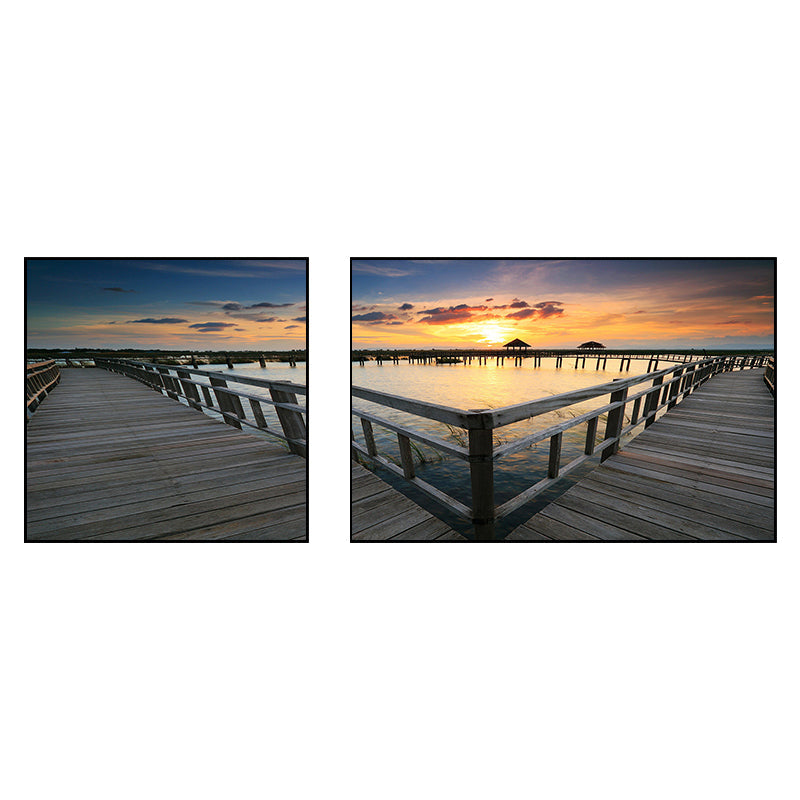 Vivolux | Tropics Sea Bridge Scenery Canvas Pastellfarbe Mehrteiliges Wandkunstdruck für das Wohnzimmer