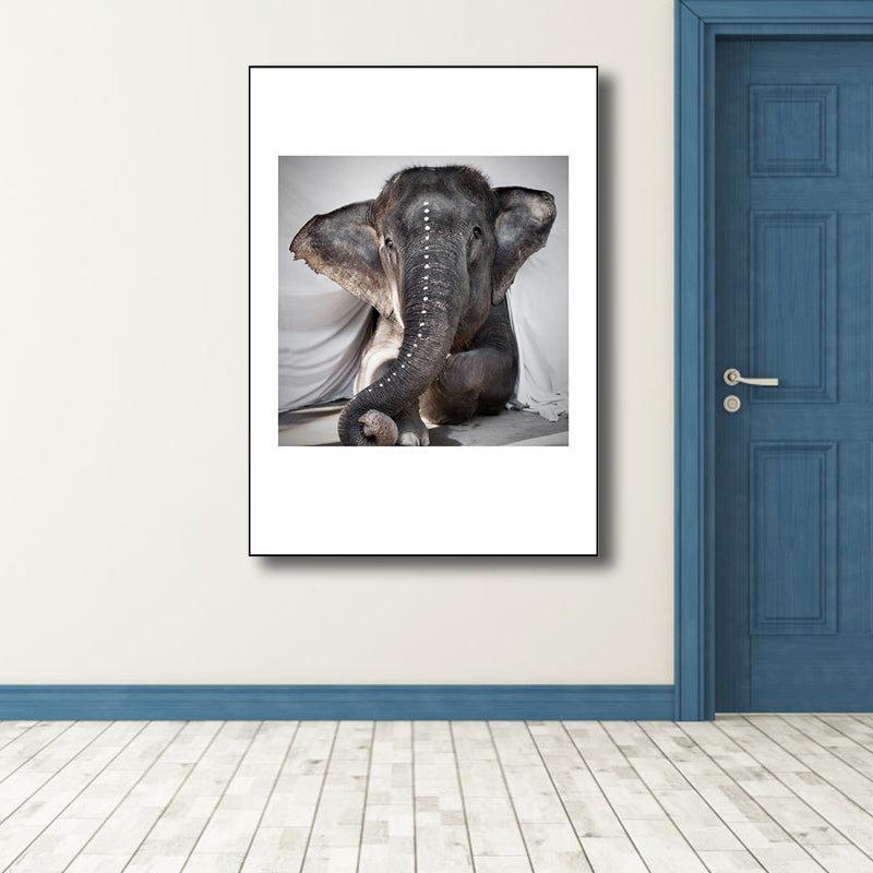 Vivolux | Zeitgenössischer Stil Liegender Elefant Leinwand Grau Strukturiertes Kunstwerk für Esszimmer