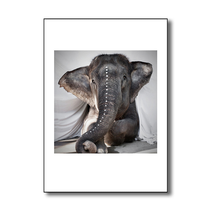Vivolux | Zeitgenössischer Stil Liegender Elefant Leinwand Grau Strukturiertes Kunstwerk für Esszimmer