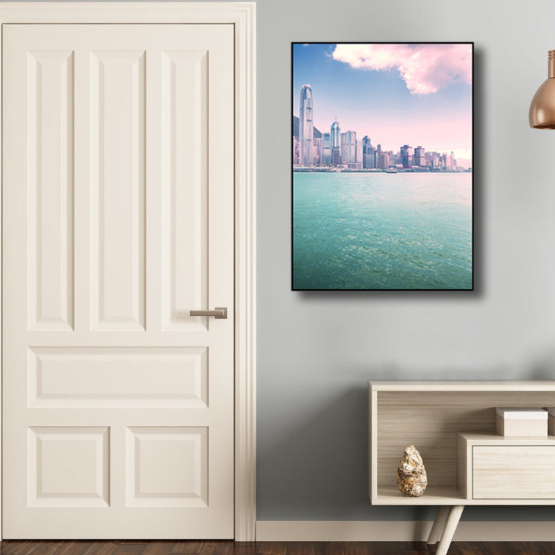 Vivolux | Seaside Skyscrapers Leinwand Wandkunst Texturiert Moderner Stil Schlafzimmer Wanddekoration in Blau