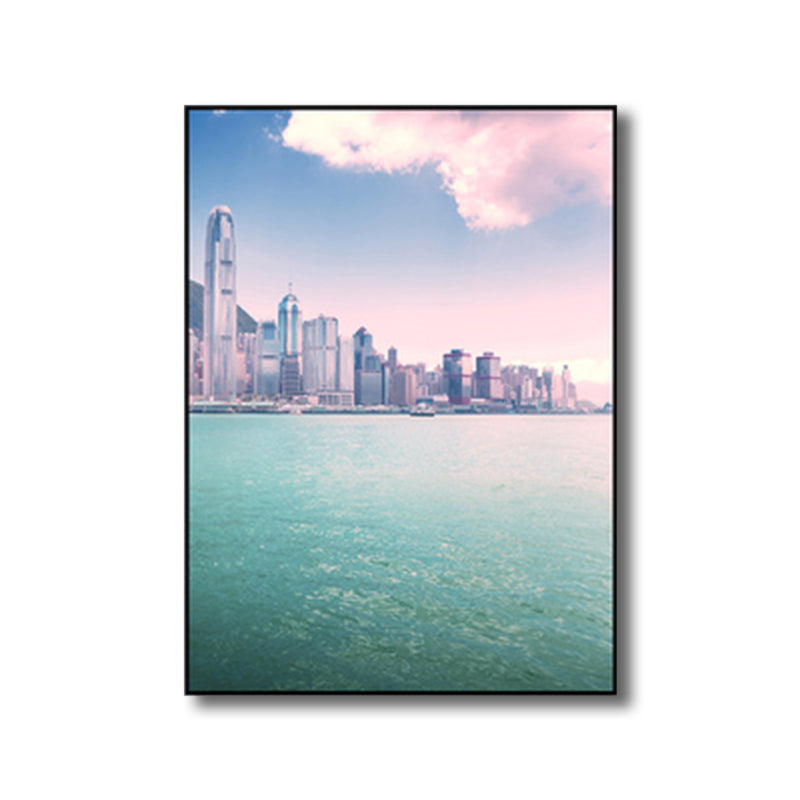 Vivolux | Seaside Skyscrapers Leinwand Wandkunst Texturiert Moderner Stil Schlafzimmer Wanddekoration in Blau
