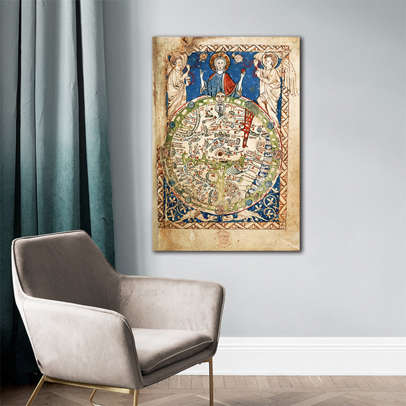 Vivolux | Religiöse Weltkarte Gemälde in Blau Jugendstil Wanddekoration für das Esszimmer