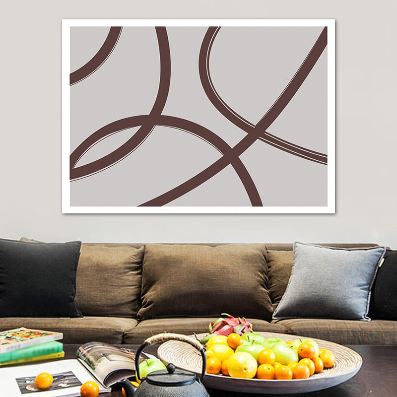 Vivolux | Verdrehte Linien Leinwand Wandkunst Minimalismus Texturierte Wanddekoration in Braun auf Grau für Zuhause