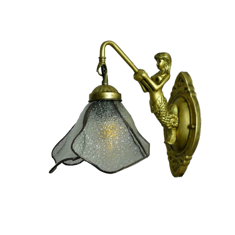 Vivolux | 1 Kopf Blüten Wandmontage Beleuchtung Tiffany Blau/Klar/Rosa Glas Wandlampe mit Meerjungfrauen Rückplatte