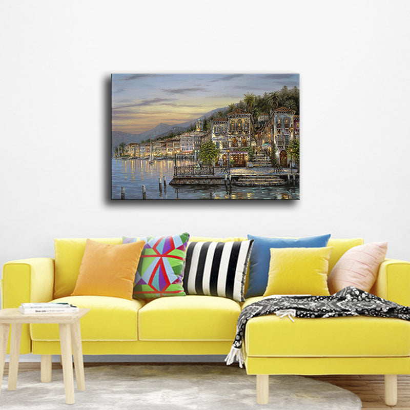 Vivolux | Riverside City Scene Art Print Impressionismus Leinwand Wanddeko, Mehrere Größenoptionen