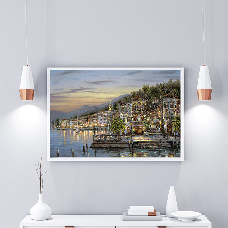 Vivolux | Riverside City Scene Art Print Impressionismus Leinwand Wanddeko, Mehrere Größenoptionen