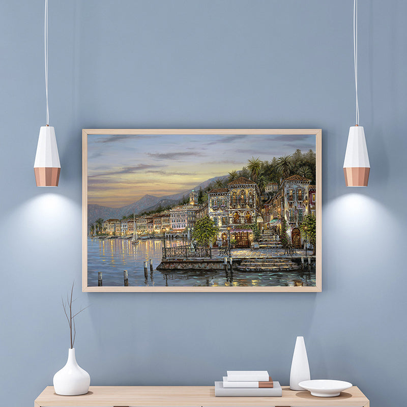 Vivolux | Riverside City Scene Art Print Impressionismus Leinwand Wanddeko, Mehrere Größenoptionen