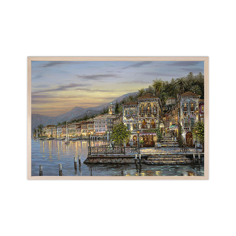 Vivolux | Riverside City Scene Art Print Impressionismus Leinwand Wanddeko, Mehrere Größenoptionen