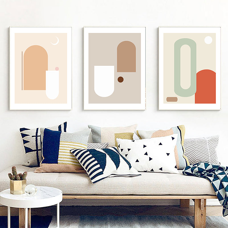 Vivolux | Nordic Geometrische Wanddekoration Leinwand Texturiertes Pastellfarben Kunstdruck für das Familienzimmer